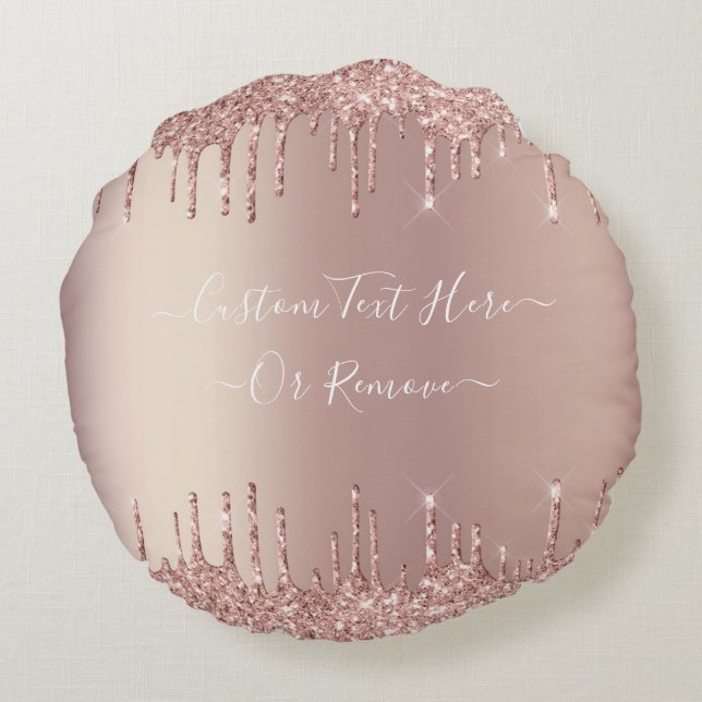 Rose Gold Blush Glitter Custom Text Round Pillow (Back)