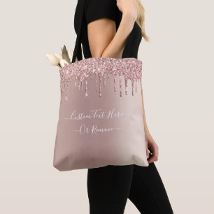 Rose Gold Blush Glitter Custom Text Tote Bag