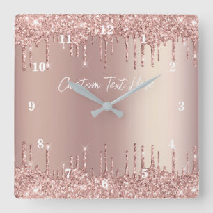 Rose Gold Blush Glitter Custom Text Wall Clock