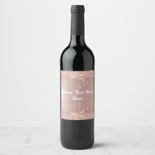 Rose Gold Blush Glitter Custom Text Wine Label