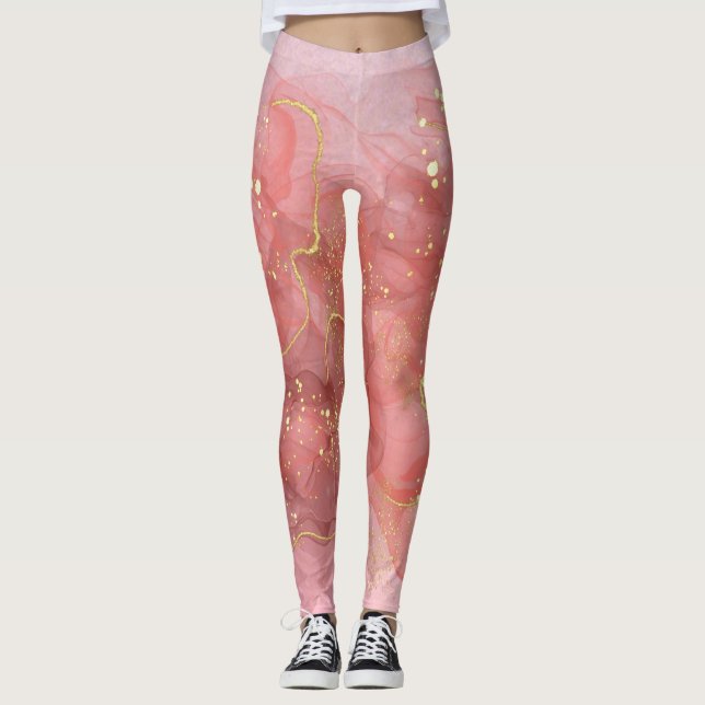 Rose Gold Blush Glitter Drip Leggings (Front)