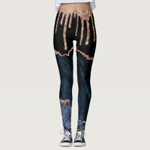 Rose Gold Blush Glitter Drip Navy Black Leggings