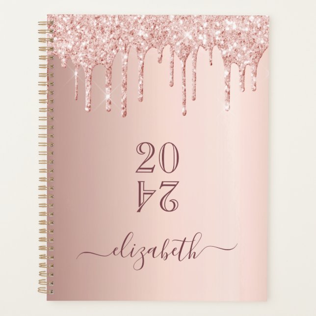 Rose gold blush glitter drips 2026 planner (Front)