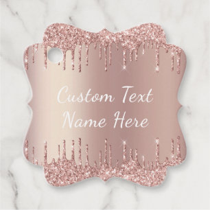 Rose Gold Blush Glitter Drips Gift Tags Add Text