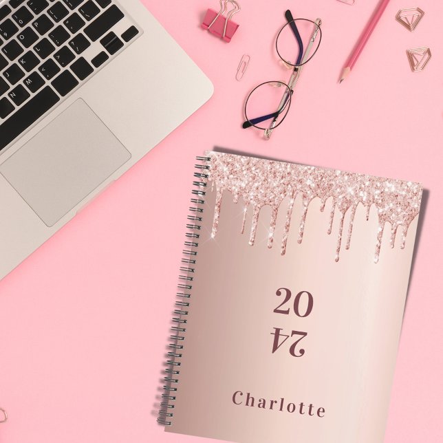 Rose gold blush glitter drips glamorous 2024 planner (Creator Uploaded)