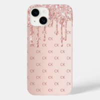 Rose gold blush glitter drips monogram initials