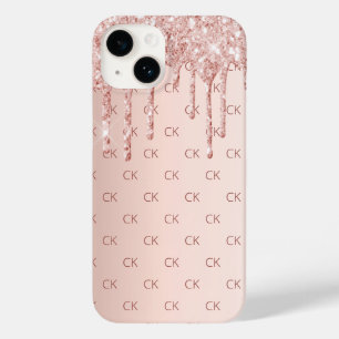 Rose gold blush glitter drips monogram initials  Case-Mate iPhone 14 case
