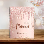 Rose gold blush glitter drips monogram name 2024 planner<br><div class="desc">A faux rose gold metallic looking background with elegant blush faux glitter drips,  paint dripping look. Personalise and add a name and year. Perfect for school,  work or organising your personal/family life.</div>