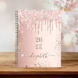 Rose gold blush glitter drips monogram name 2024 planner<br><div class="desc">A faux rose gold metallic looking background with elegant blush faux glitter drips, paint dripping look. Personalise and add a year (upside down) and add a name. The name is written in dark rose gold with a large modern hand lettered style script with swashes. Perfect for school, work or organising...</div>
