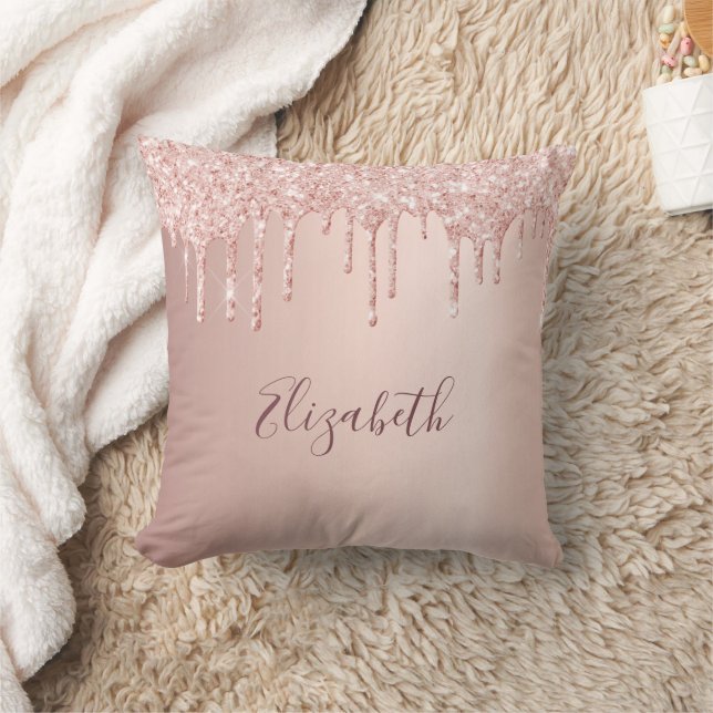 Rose gold blush glitter drips name cushion (Blanket)