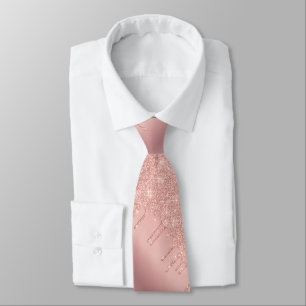 Rose Gold Blush Glitter Drips Neck Tie
