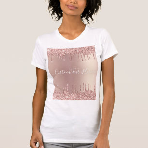 Rose Gold Blush Glitter Drips T-Shirt Custom Text