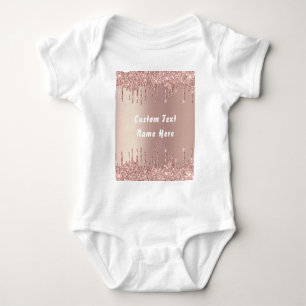 Rose Gold Blush Glitter Drips Text Baby Bodysuit