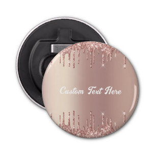 Rose Gold Blush Glitter Drips Text Bottle Opener