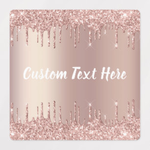Rose Gold Blush Glitter Drips Text Labels