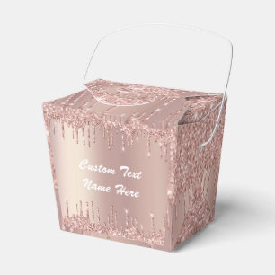 Rose Gold Blush Glitter Drips Text Name Favor Box