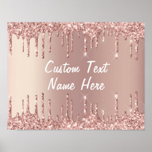 Rose Gold Blush Glitter Drips Text Name Poster