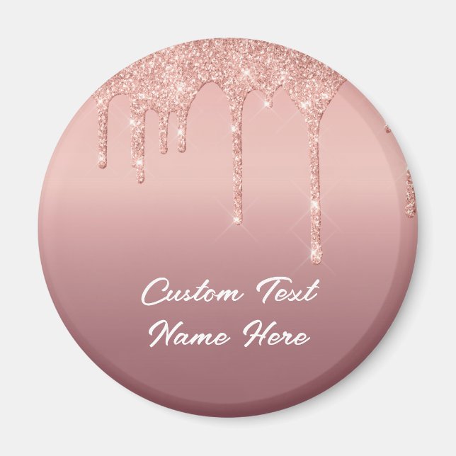 Rose Gold Blush Glitter Drips Text Wedding Magnet (Front)