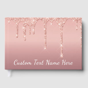 Rose Gold Blush Glitter Guest Book and Custom Text