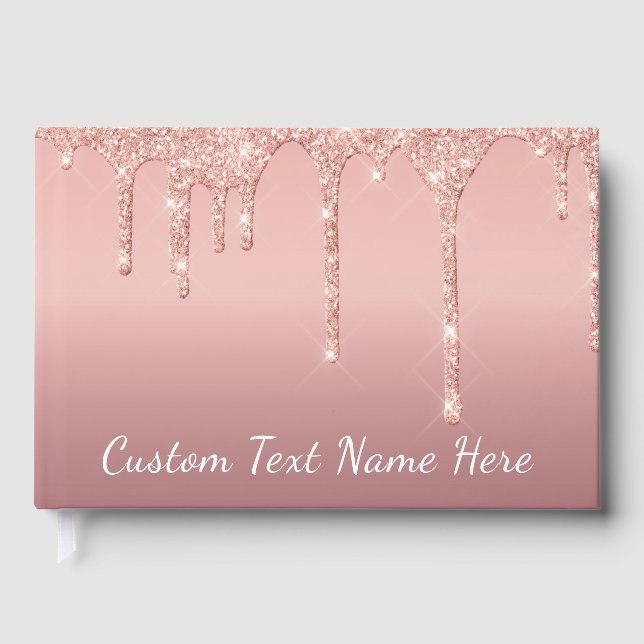 Rose Gold Blush Glitter Guest Book and Custom Text (Front)