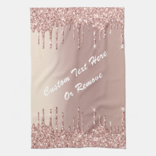 Rose Gold Blush Glitter Kitchen Towel Custom Text