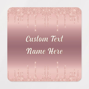 Rose Gold Blush Glitter Labels with Custom Text