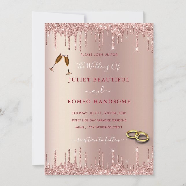 Rose Gold Blush Glitter Luxury Wedding Invitation (Front)