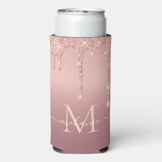 Rose Gold Blush Glitter Name Letter Can Cooler (Seltzer Back)