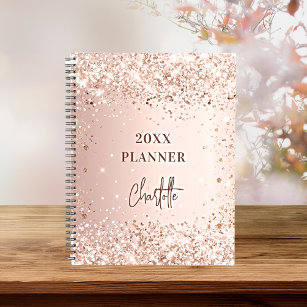 Rose gold blush glitter name script glam 2024 planner