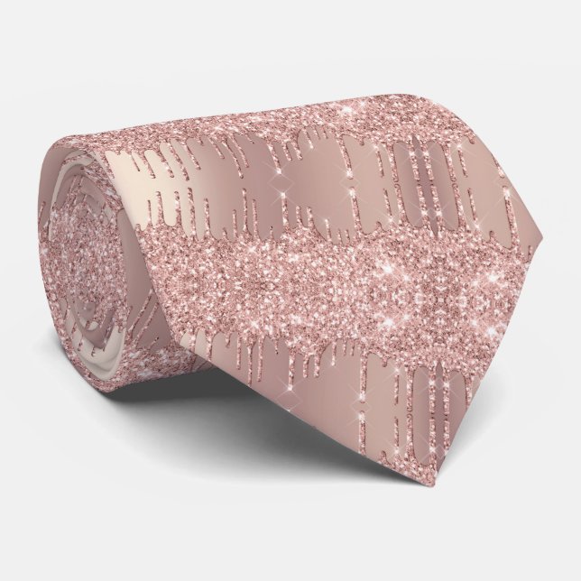Rose Gold Blush Glitter Neck Tie Sparkly Drips (Rolled)