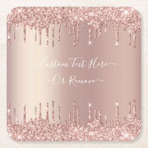 Rose Gold Blush Glitter Paper Coaster Custom Text