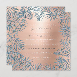 Rose Gold Blush Glitter Powder Floral Blue Pink Invitation