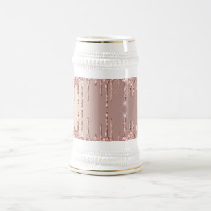 Rose Gold Blush Glitter Sparkle Drips Beer Stein