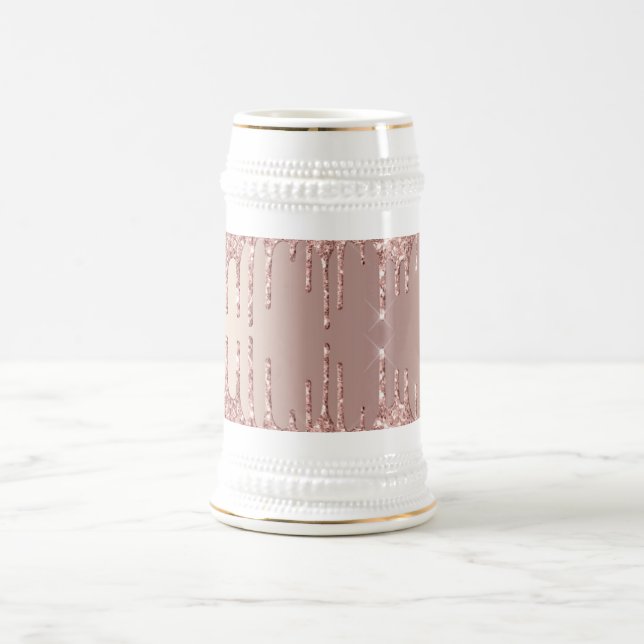 Rose Gold Blush Glitter Sparkle Drips Beer Stein (Center)