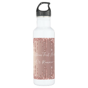 Rose Gold Blush Glitter Sparkle Drips Custom Text 710 Ml Water Bottle