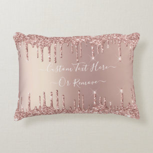 Rose Gold Blush Glitter Sparkle Drips Custom Text Decorative Cushion
