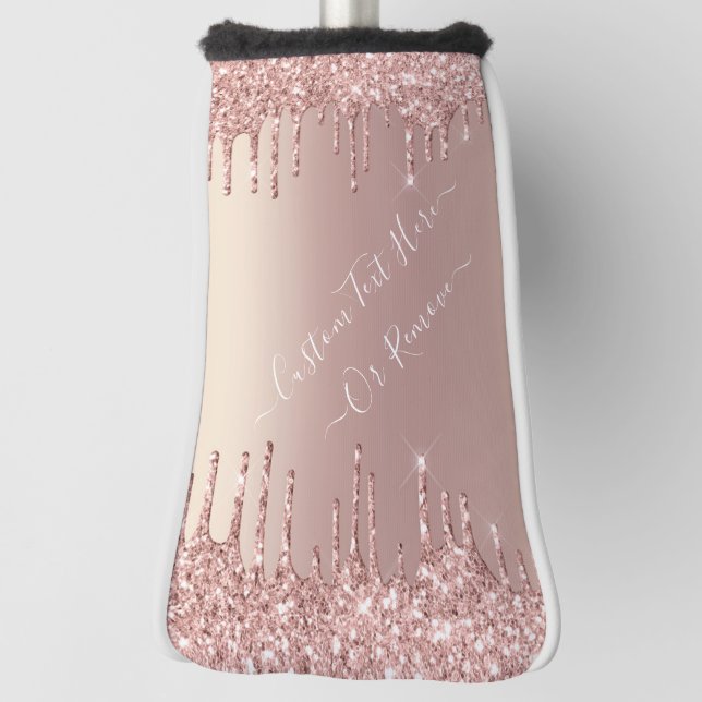Rose Gold Blush Glitter Sparkle Drips Custom Text  Golf Head Cover (Rotate 90)