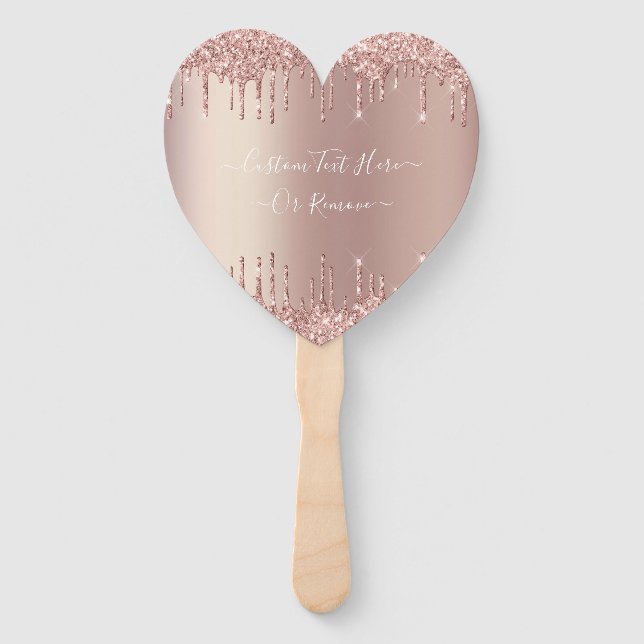 Rose Gold Blush Glitter Sparkle Drips Custom Text  Hand Fan (Front)
