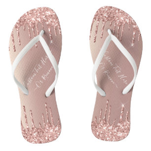 Rose Gold Blush Glitter Sparkle Drips Custom Text  Jandals