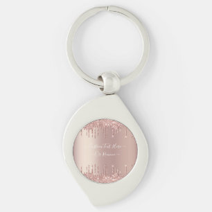 Rose Gold Blush Glitter Sparkle Drips Custom Text  Key Ring