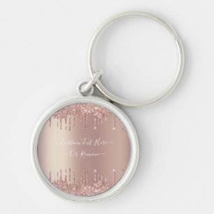 Rose Gold Blush Glitter Sparkle Drips Custom Text Key Ring