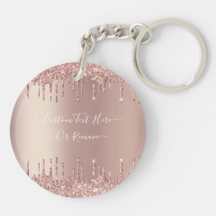 Rose Gold Blush Glitter Sparkle Drips Custom Text  Key Ring