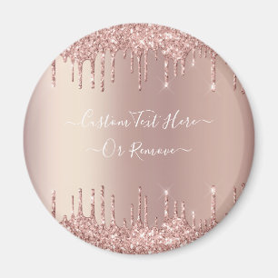 Rose Gold Blush Glitter Sparkle Drips Custom Text Magnet