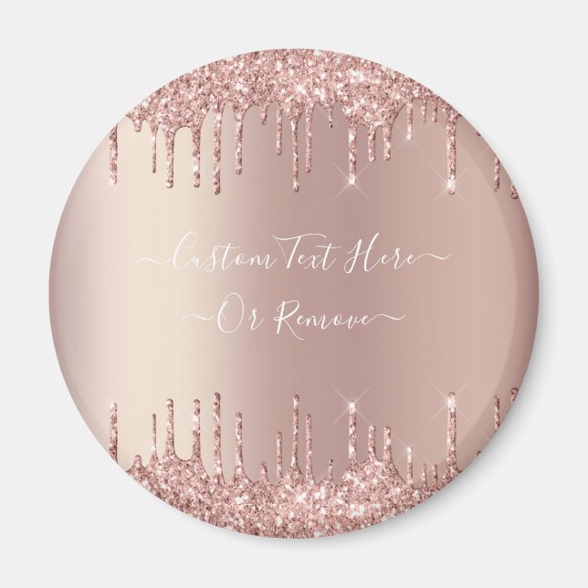 Rose Gold Blush Glitter Sparkle Drips Custom Text  Magnet (Front)