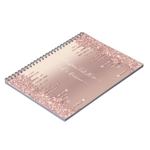 Rose Gold Blush Glitter Sparkle Drips Custom Text Notebook