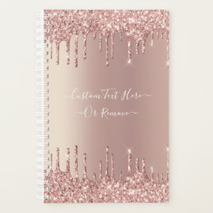 Rose Gold Blush Glitter Sparkle Drips Custom Text  Planner