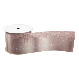 Rose Gold Blush Glitter Sparkle Drips Custom Text  Satin Ribbon