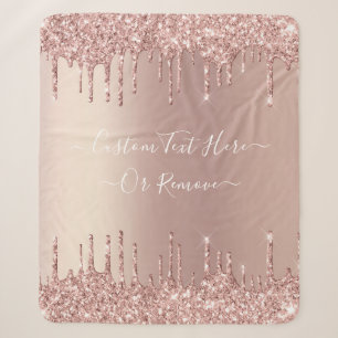 Rose Gold Blush Glitter Sparkle Drips Custom Text Sherpa Blanket