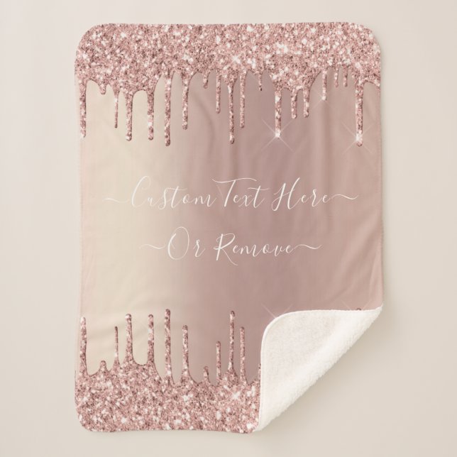 Rose Gold Blush Glitter Sparkle Drips Custom Text  Sherpa Blanket (Front)