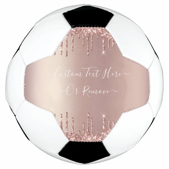 Rose Gold Blush Glitter Sparkle Drips Custom Text  Soccer Ball (Front)